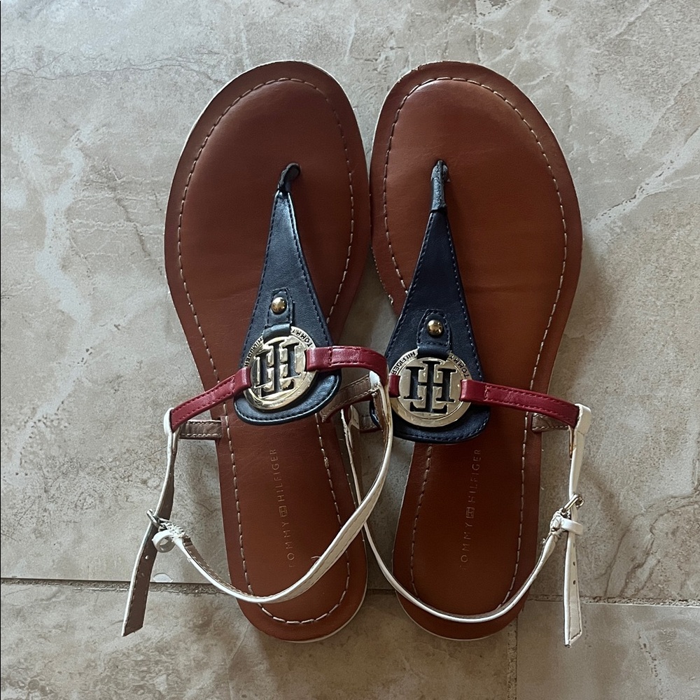 Tommy Hilfiger Women's Sandals - Navy, Brown, and White